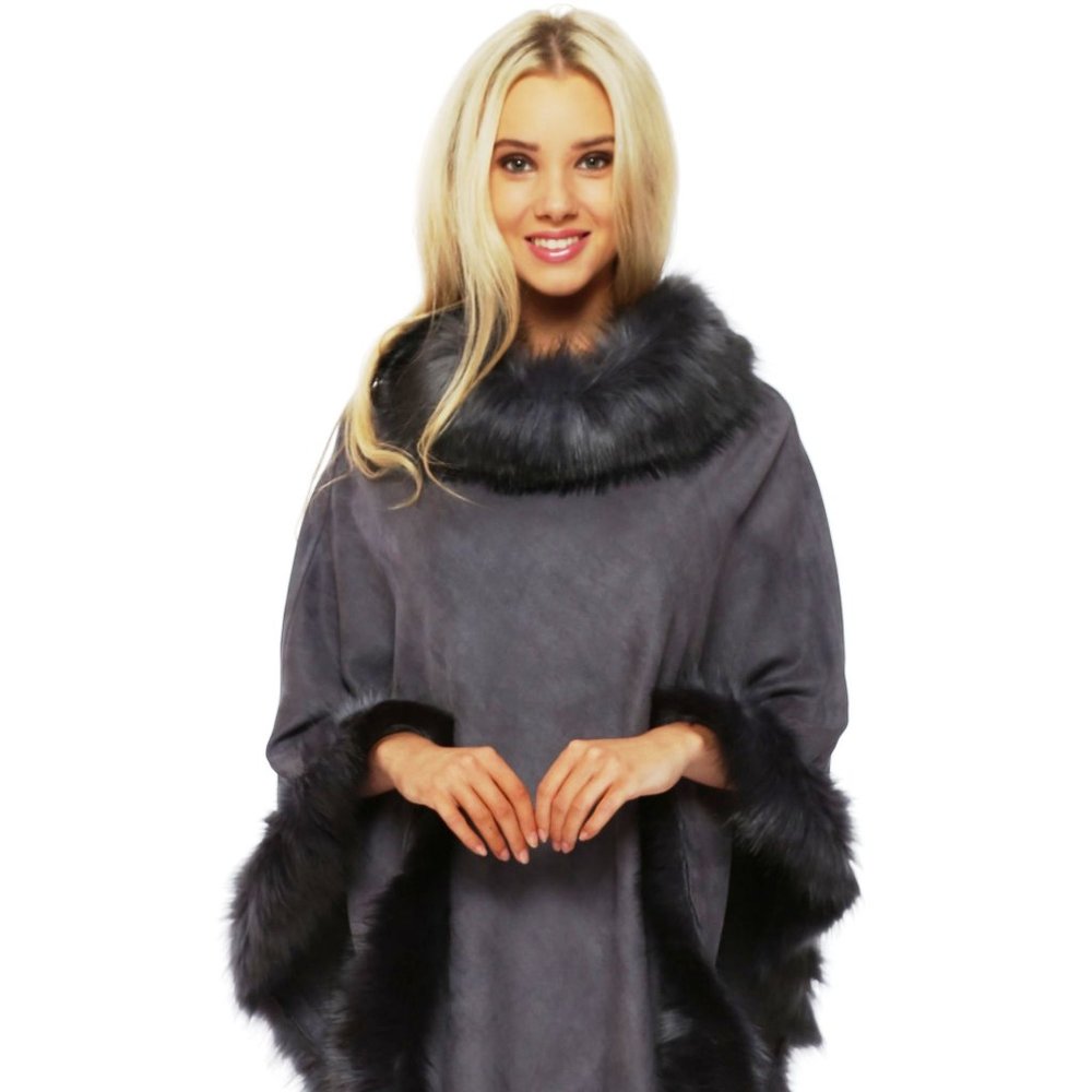 Faux Suede and Faux Fur Poncho